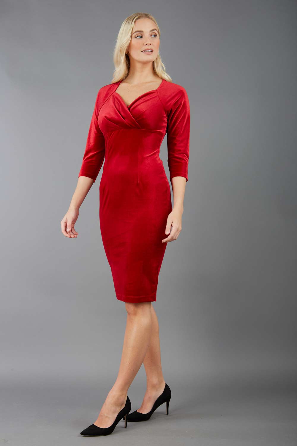Madelyn Velvet Pencil Dress in Red – Diva Catwalk, image 1