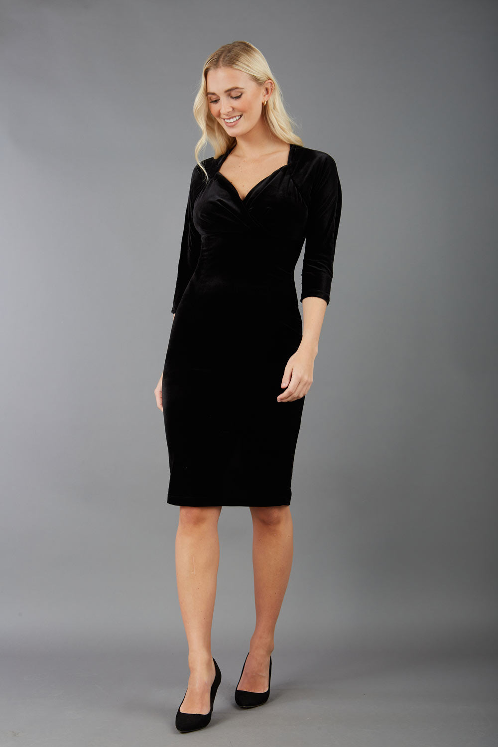 Madelyn Velvet Pencil Dress in Black – Diva Catwalk, image 2