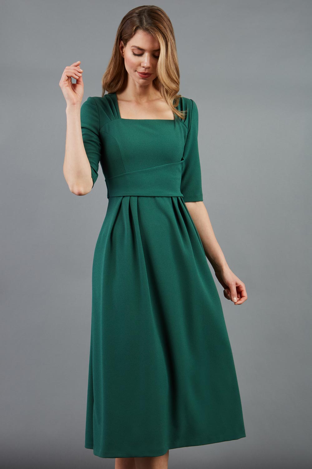 Mimi Midi Swing Dress in Hunter Green – Diva Catwalk, image 2