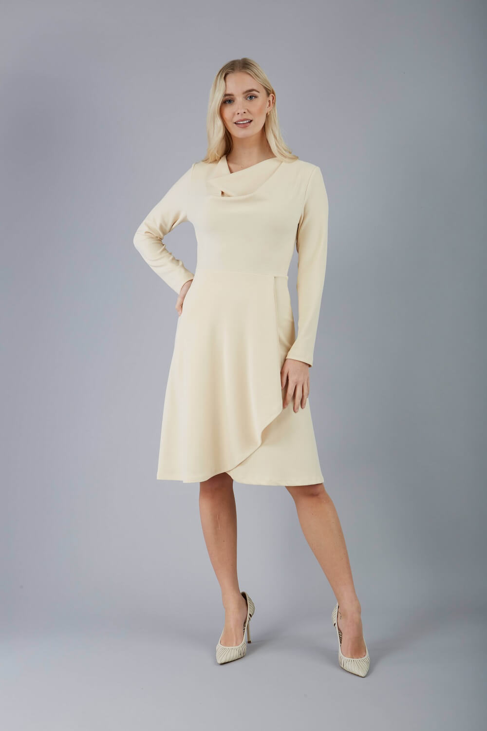 Moraig A-line Skirt Dress in Sandshell Beige – Diva Catwalk, image 2
