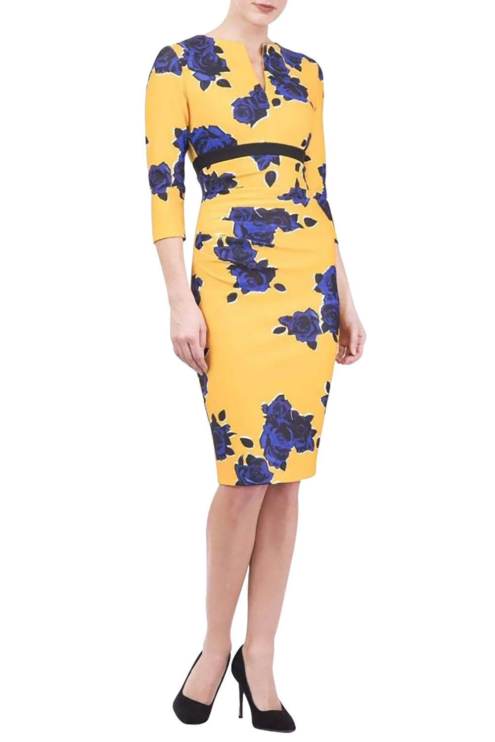 Nadia 3/4 Sleeved Print Dress in Blue Moon Rose – Diva Catwalk, image 2