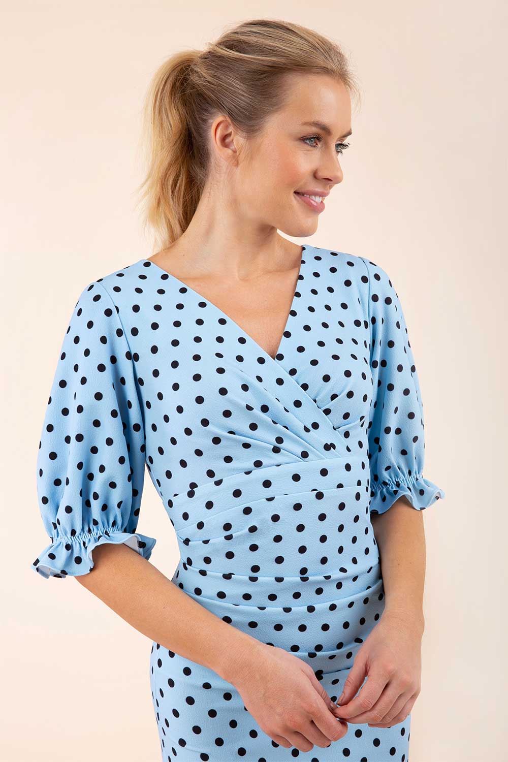 Palacio Polka Dot Print Sleeved Dress in Sky Blue Polka Dot – Diva Catwalk, image 10