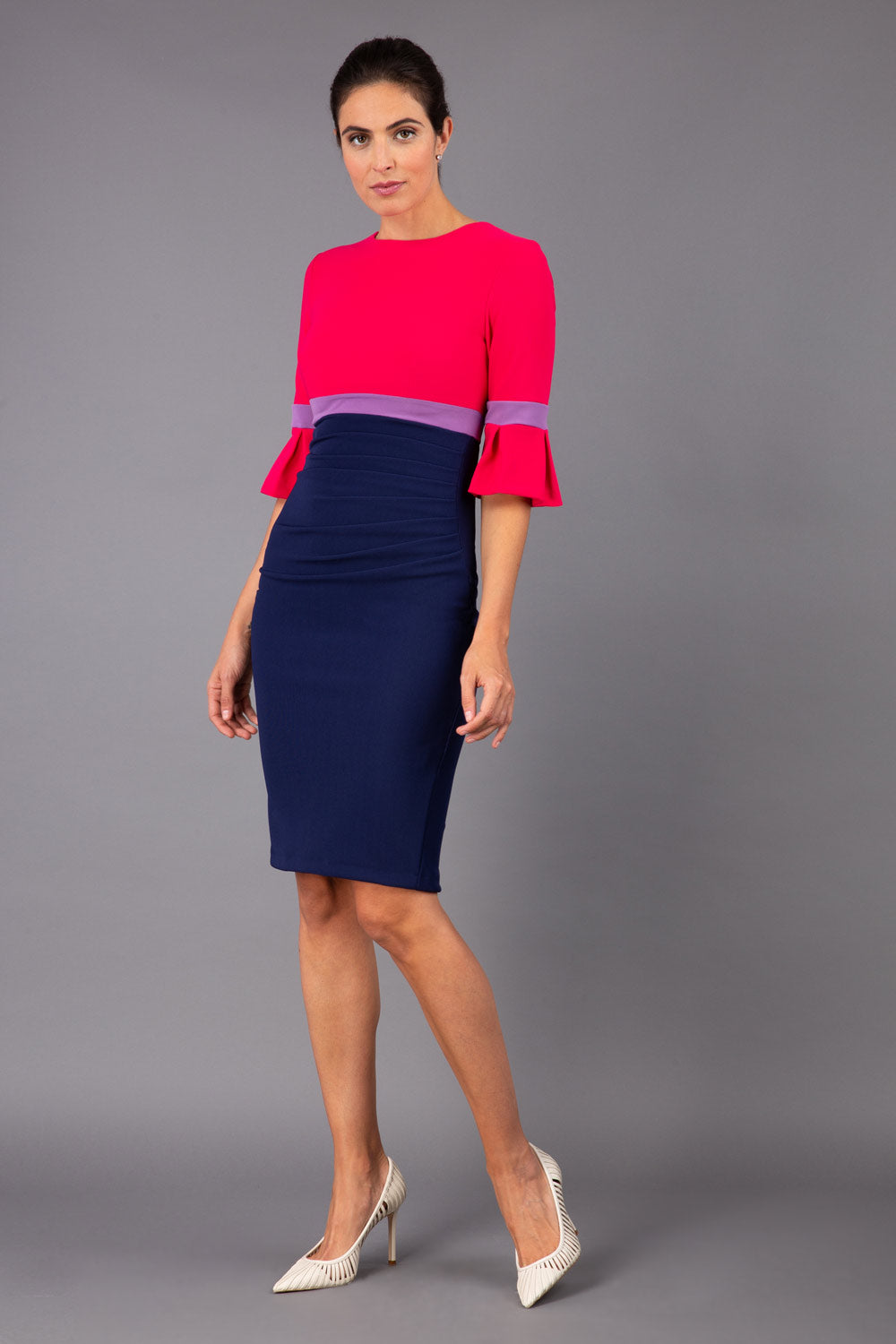 Reggie Sleeved Colour Block Dress in Navy & Raspberry Pink – Diva Catwalk, image 3
