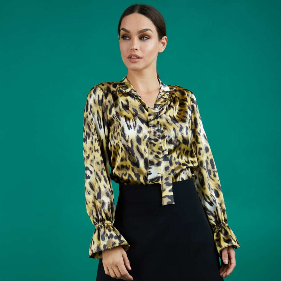 Ricky Animal Print Long Sleeved Top in Gold Brown Animal Print – Diva Catwalk, image 2