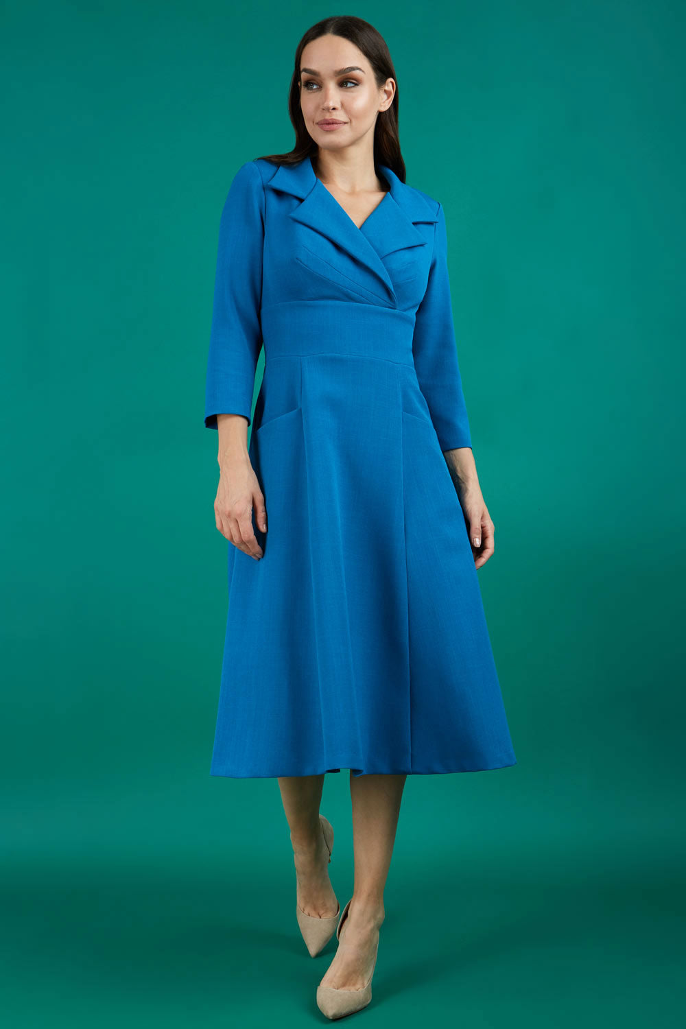 Riviera Sleeved Swing Dress in Teal – Diva Catwalk, image 1