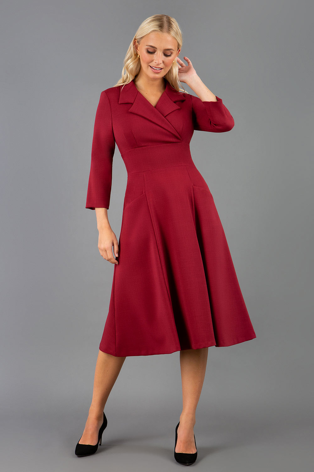 Riviera Sleeved Swing Dress in Wine – Diva Catwalk, image 2