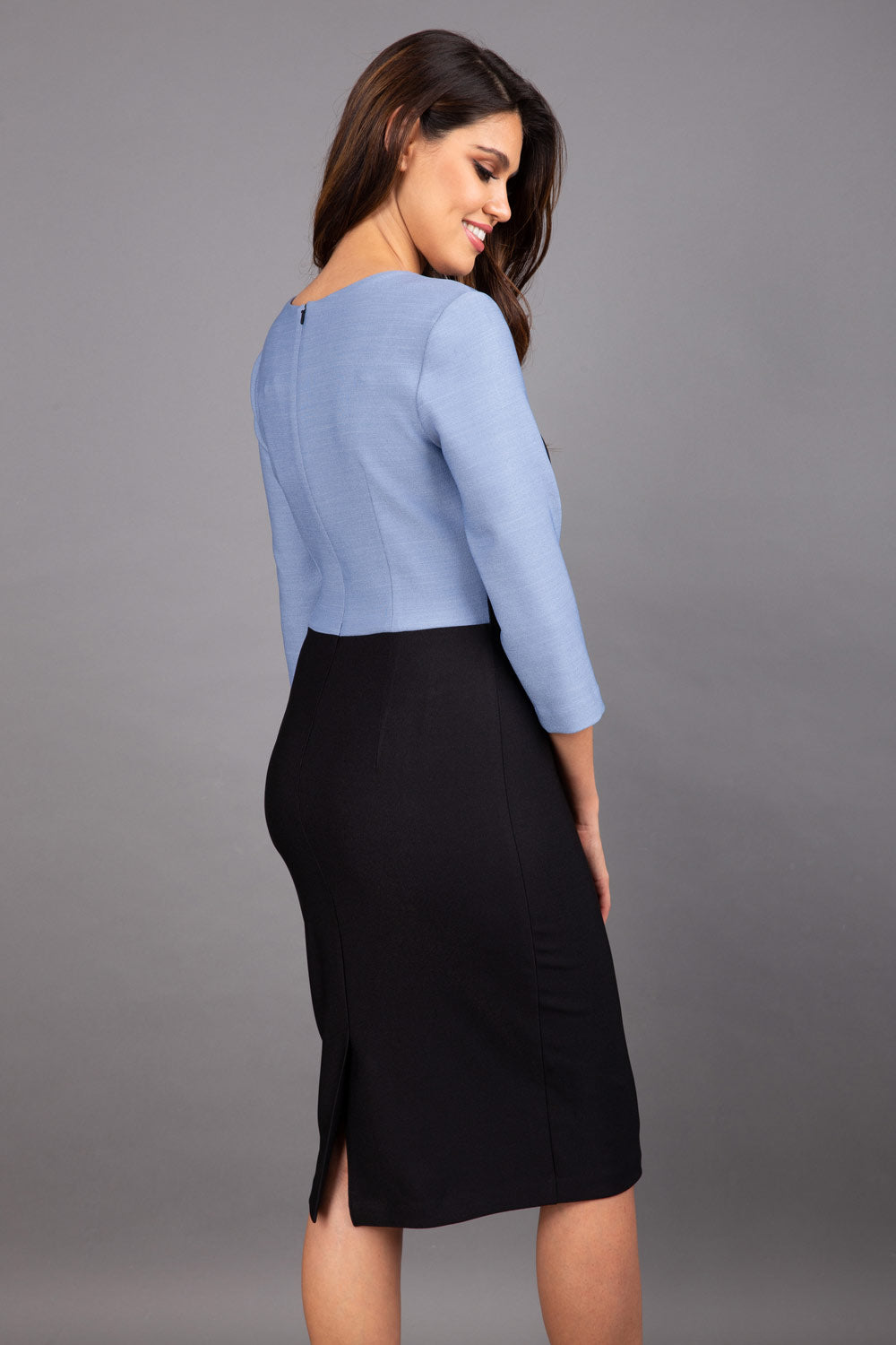 Seed Katykat Contrast Pencil Dress in Black/ Steel Blue – Diva Catwalk, image 2