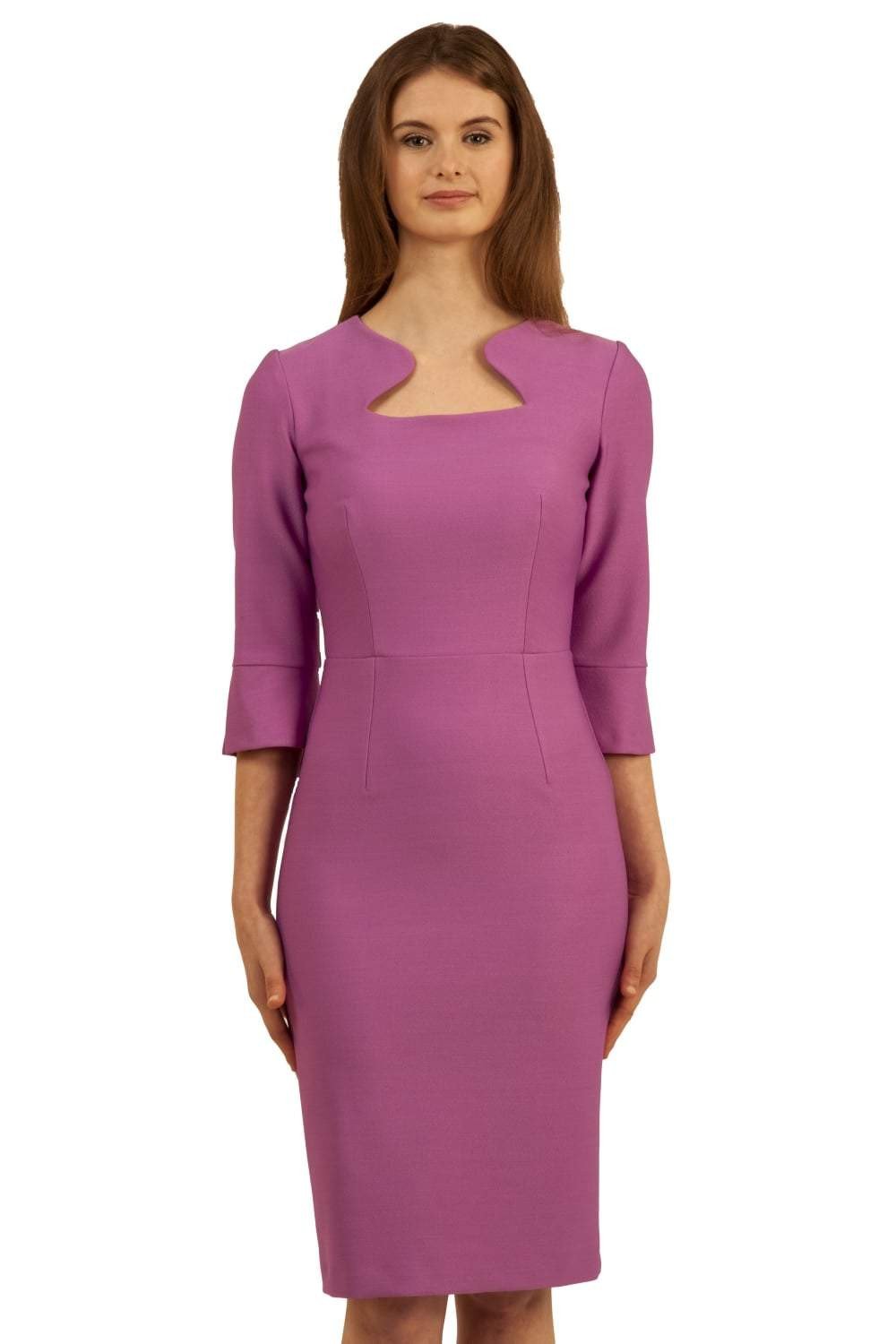 Seed Kennedy Sleeved Shaped Neckline Pencil Dress in Magenta Mist – Diva Catwalk, image 11