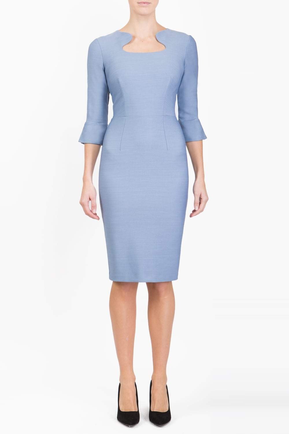 Seed Kennedy Sleeved Shaped Neckline Pencil Dress in Steel Blue – Diva Catwalk, image 7