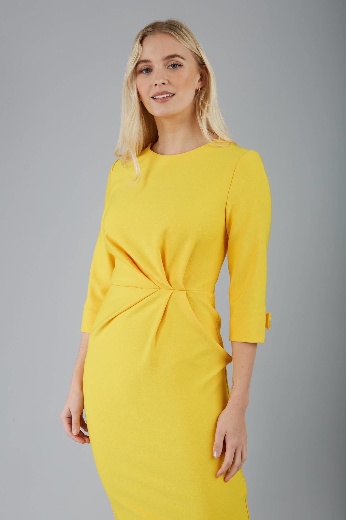 Seed Logan Side Arrow Pleated Pencil Dress in Daffodil Yellow – Diva Catwalk, image 7