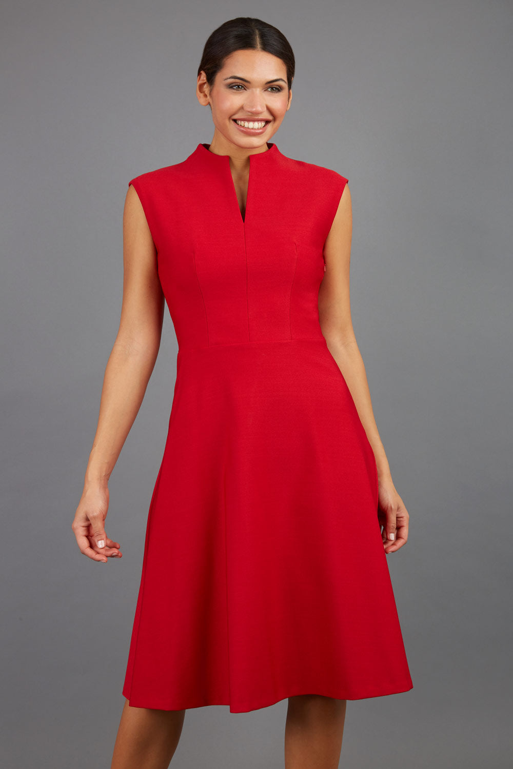 Seed Rio High Split Neckline Swing Dress in Cardinal Red – Diva Catwalk, image 1