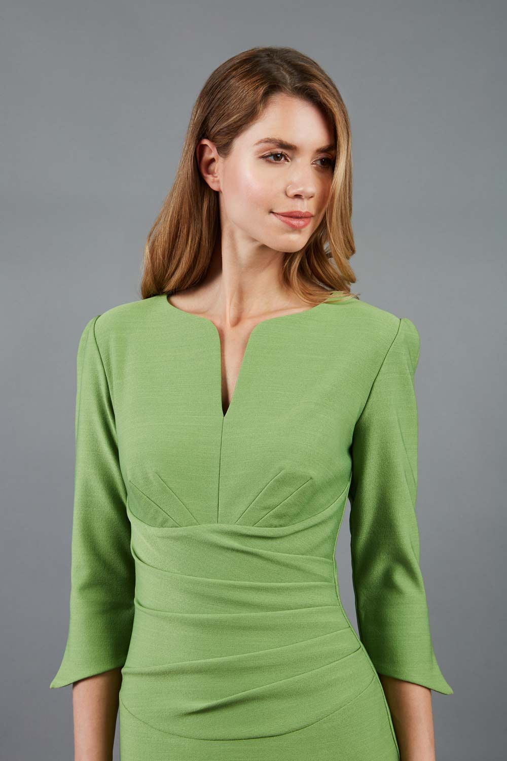 Seed Tuscany Round Neck Pencil Dress in Citrus Green – Diva Catwalk, image 1