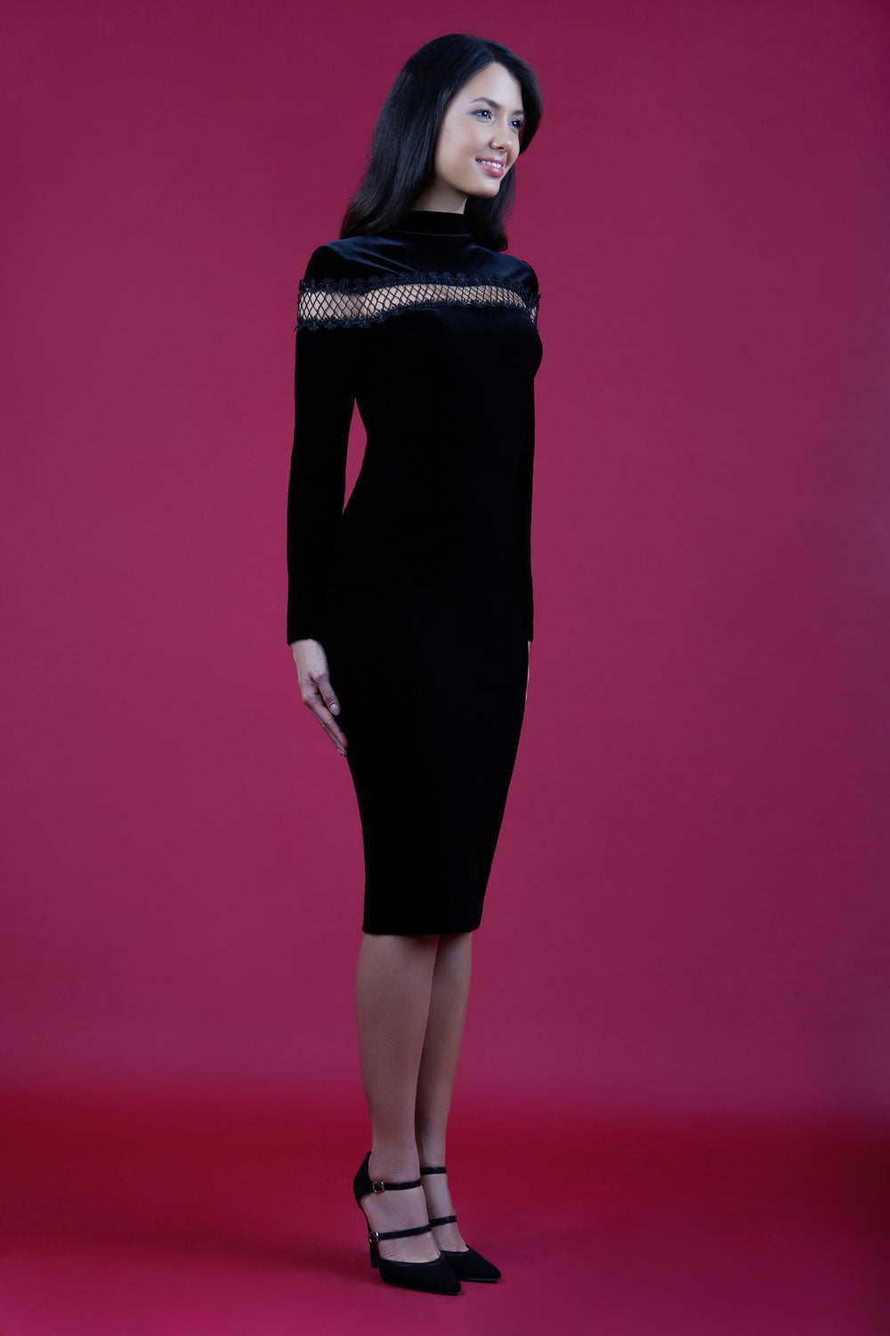 Trocadero Long Sleeve Velvet Pencil Dress – Diva Catwalk, image 9