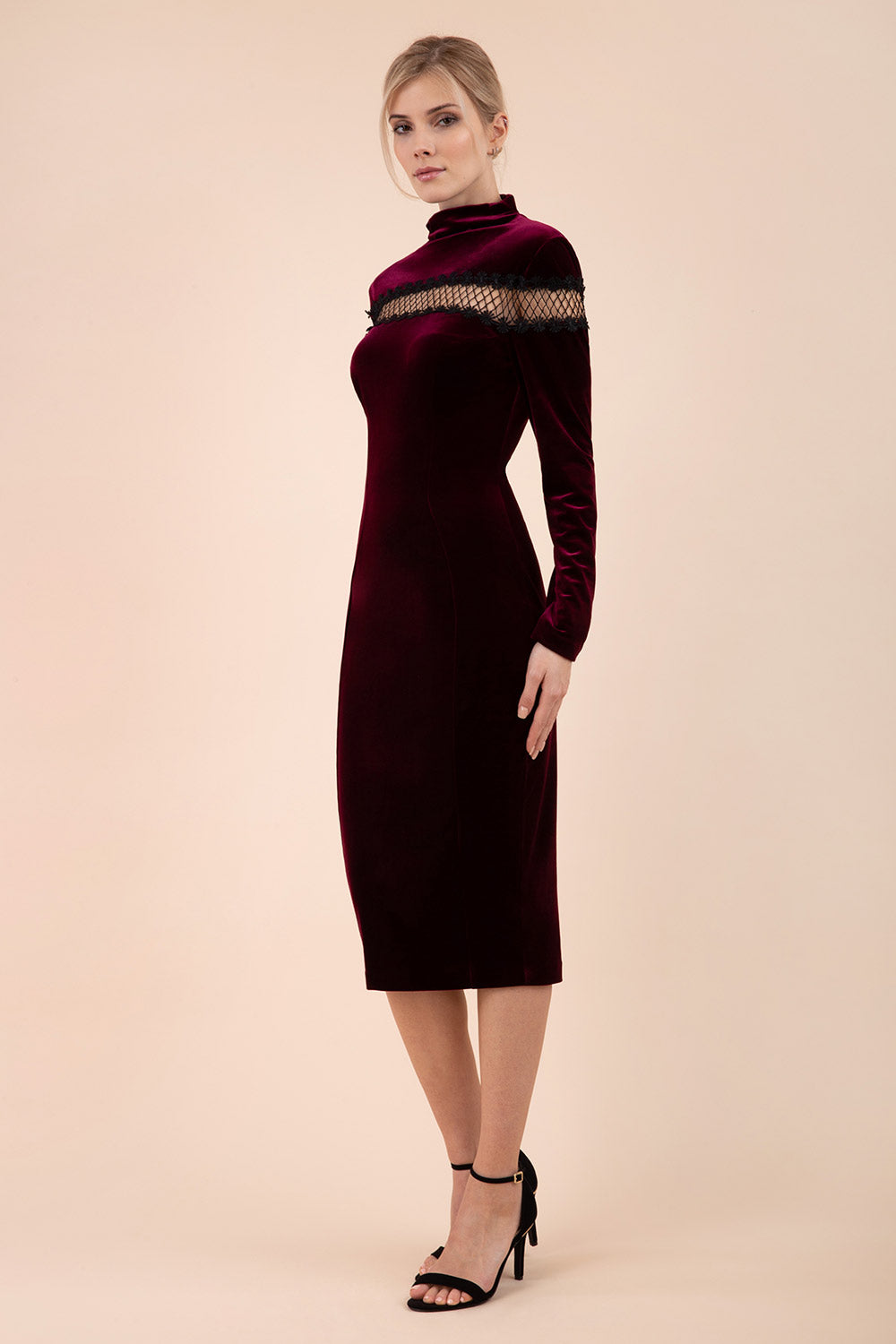 Trocadero Long Sleeve Velvet Pencil Dress – Diva Catwalk, image 1